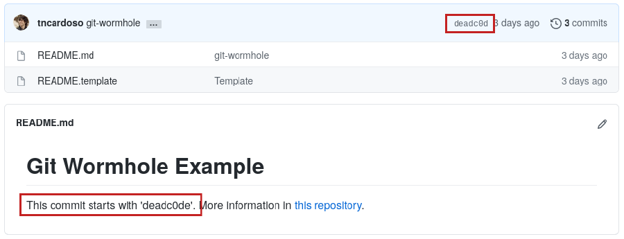 Github commit with 0xdeadc0de prefix