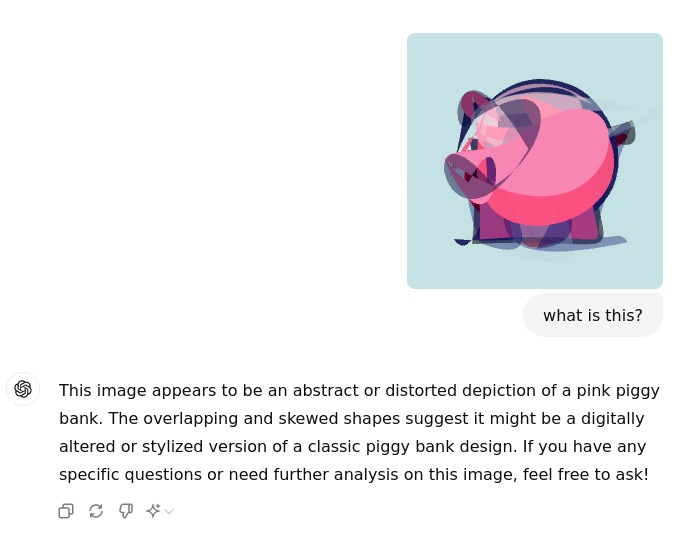 ChatGPT classification of image after increasing w. ChatGPT is able to see a Piggy Bank.