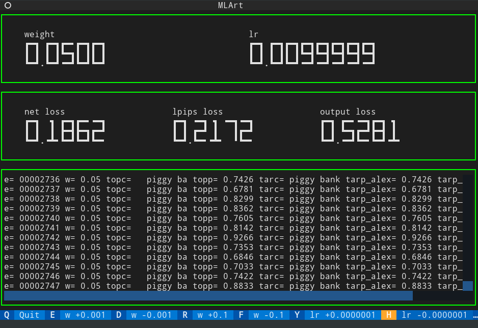 Screenshot of TUI that allows for interatction with parameters