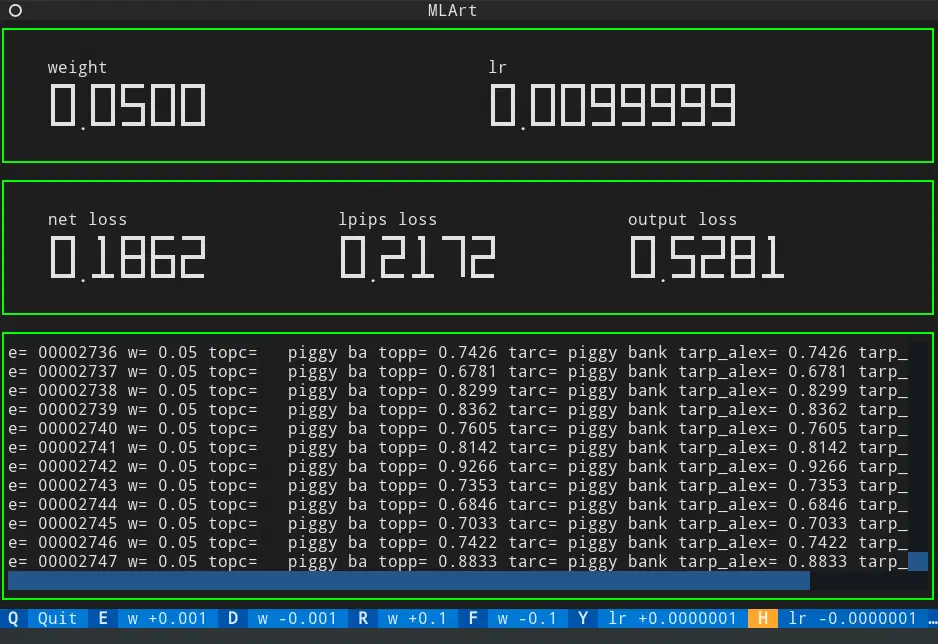 Screenshot of TUI that allows for interaction with parameters